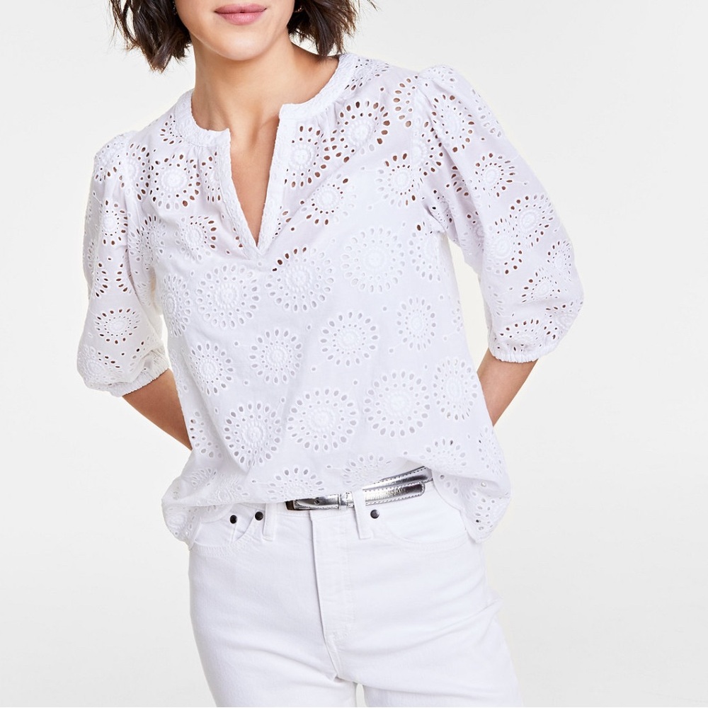 Elegant White Eyelet Blouse